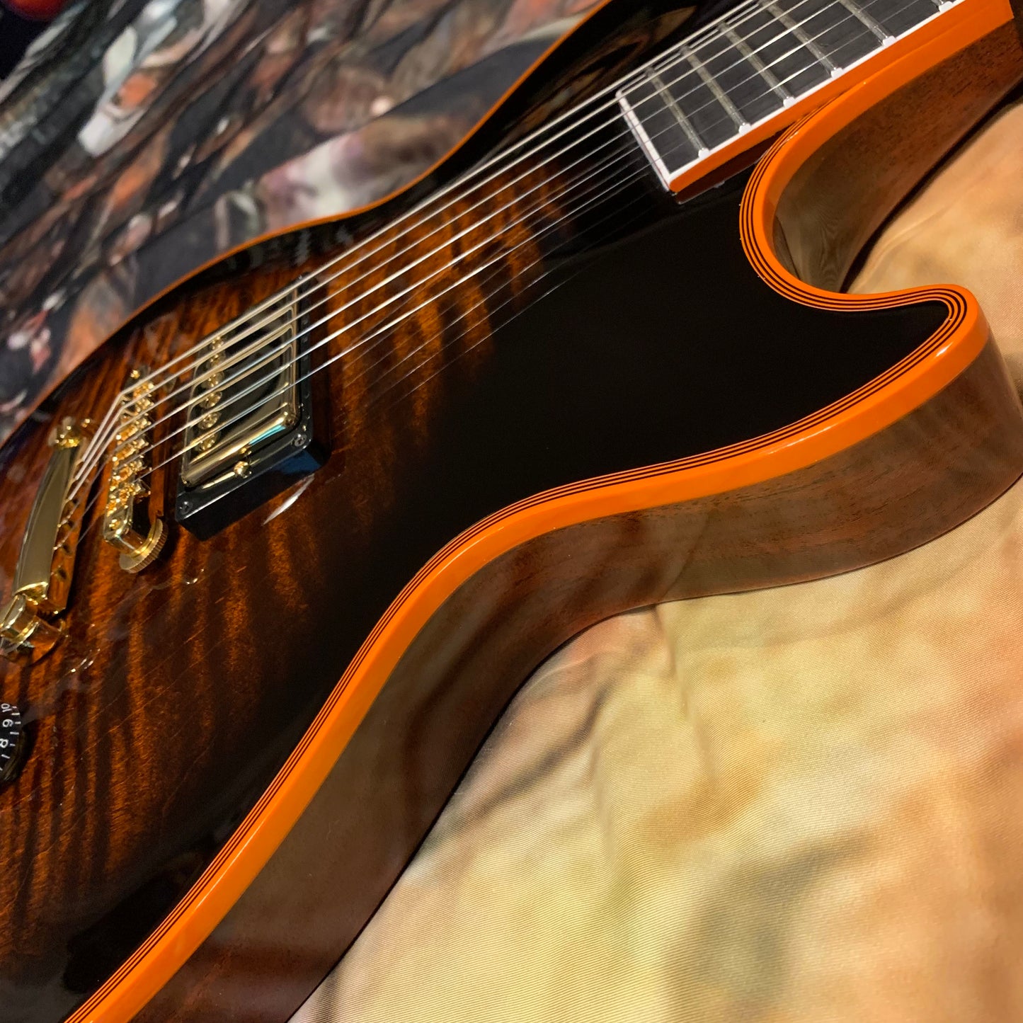 FLAMED NECK π·π! 2025 Gibson Custom Shop Les Paul Custom Axcess Orange Widow Burst Single Bridge Pickup No Inlays F Figured Black Ebony Fretboard M2M Made To Measure Flame Maple Top Gold Hardware Stopbar BurstBucker 3 ABR-1 Figured Maple Neck