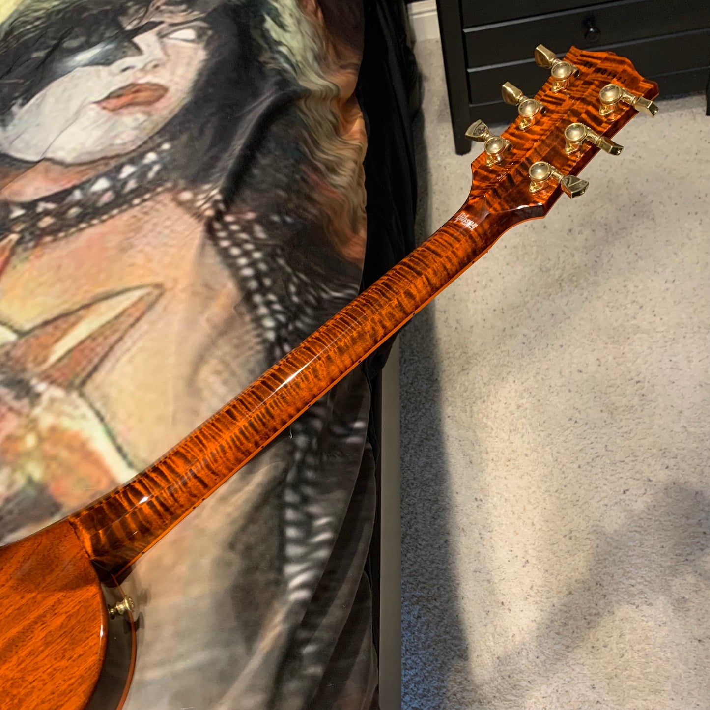 FLAMED NECK π·π! 2025 Gibson Custom Shop Les Paul Custom Axcess Orange Widow Burst Single Bridge Pickup No Inlays F Figured Black Ebony Fretboard M2M Made To Measure Flame Maple Top Gold Hardware Stopbar BurstBucker 3 ABR-1 Figured Maple Neck