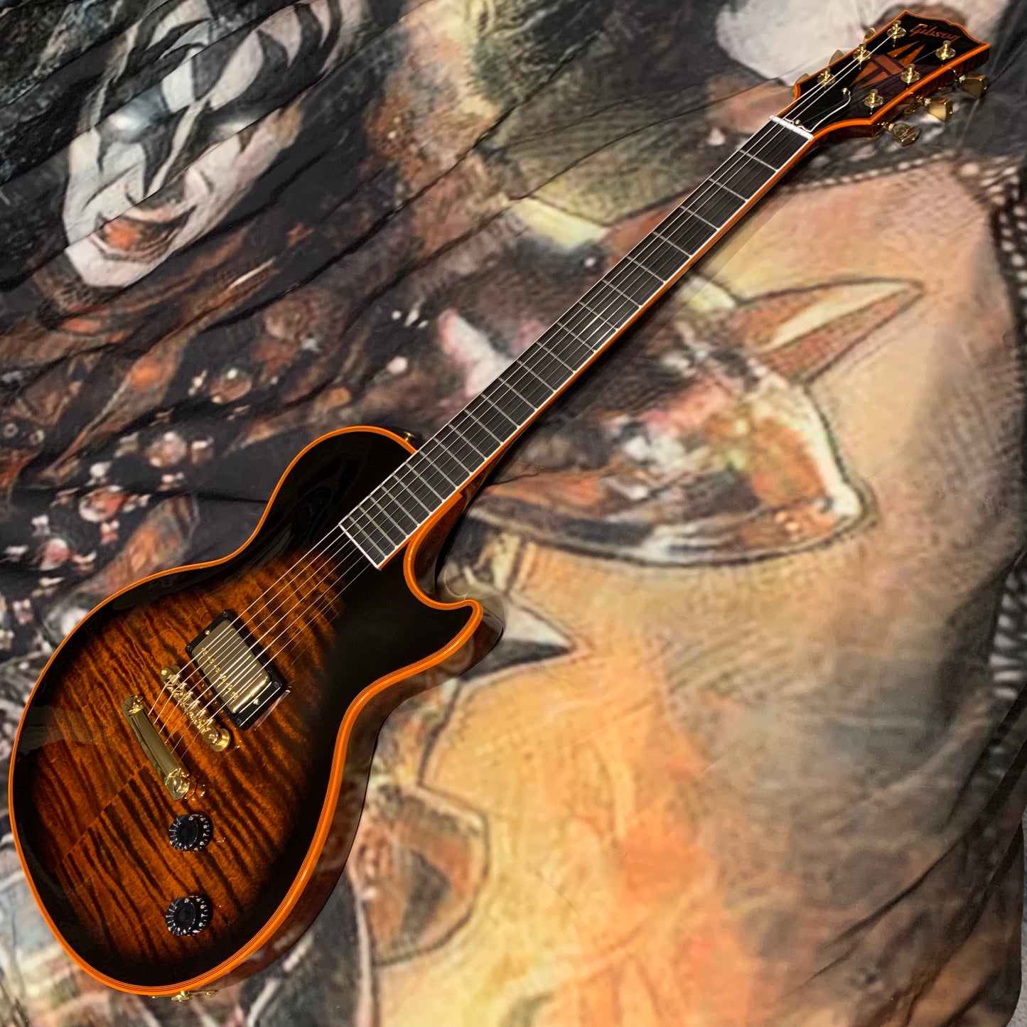 FLAMED NECK π·π! 2025 Gibson Custom Shop Les Paul Custom Axcess Orange Widow Burst Single Bridge Pickup No Inlays F Figured Black Ebony Fretboard M2M Made To Measure Flame Maple Top Gold Hardware Stopbar BurstBucker 3 ABR-1 Figured Maple Neck