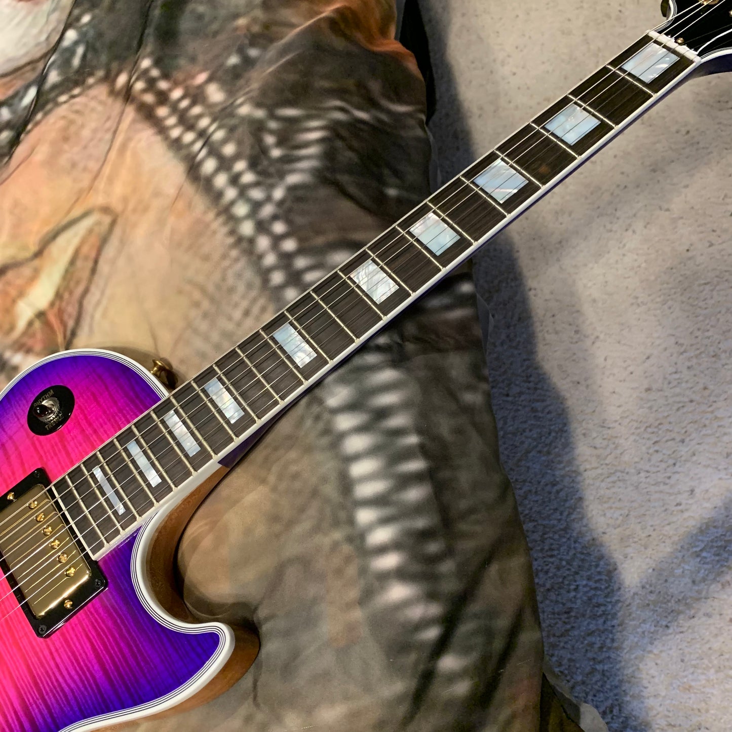 EXOTIC 🦄💋! 2024 Gibson Custom Shop Les Paul Custom Axcess Neon Burst AAA F Figured Flamed Desert Sunset Trans Pink Purple Violet Black Ebony Fretboard Full Gloss ‘57 Classic M2M Made To Measure Bengal Burst ABR-1 Stopbar PRS Orianthi Blooming Lotus Glow