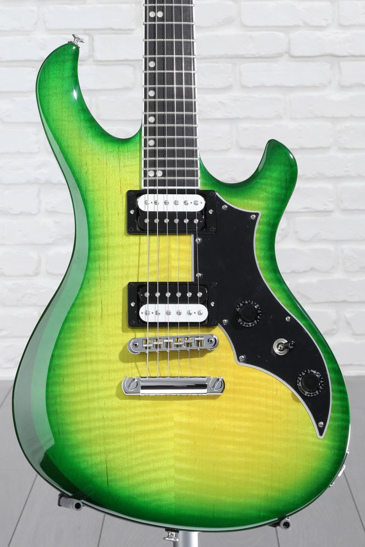 IGUANA 🦎🔥! 2024 Gibson USA Victory Figured Top Reissue Iguana Burst Trans Green Flamed Maple ‘80s Tribute Pickups 24 Fret Stopbar Coil Split 25.5” Scale Compound Radius Black Ebony Fretboard SlimTaper Neck Explorer Headstock Full Gloss Finish