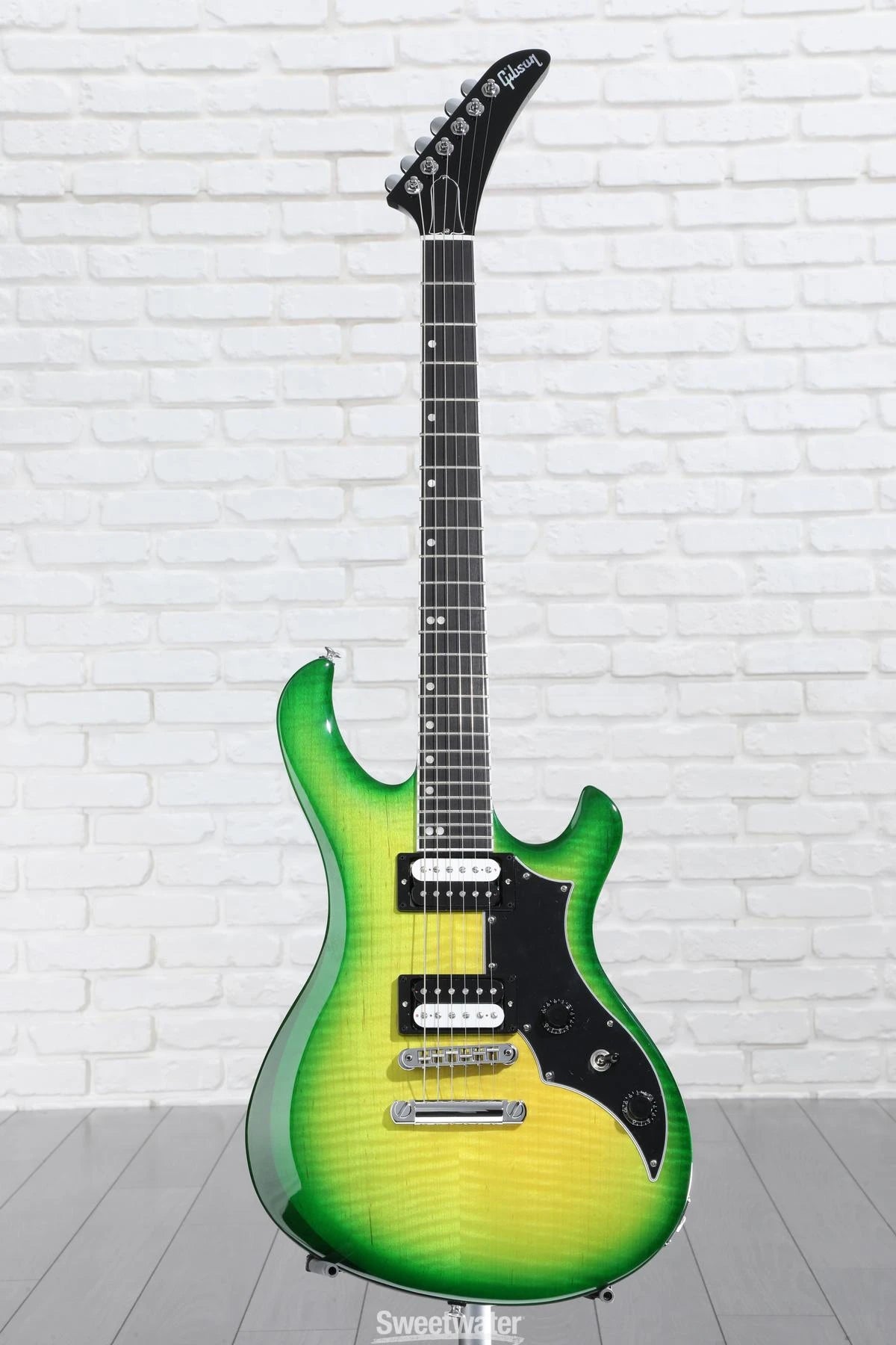 IGUANA 🦎🔥! 2024 Gibson USA Victory Figured Top Reissue Iguana Burst Trans Green Flamed Maple ‘80s Tribute Pickups 24 Fret Stopbar Coil Split 25.5” Scale Compound Radius Black Ebony Fretboard SlimTaper Neck Explorer Headstock Full Gloss Finish