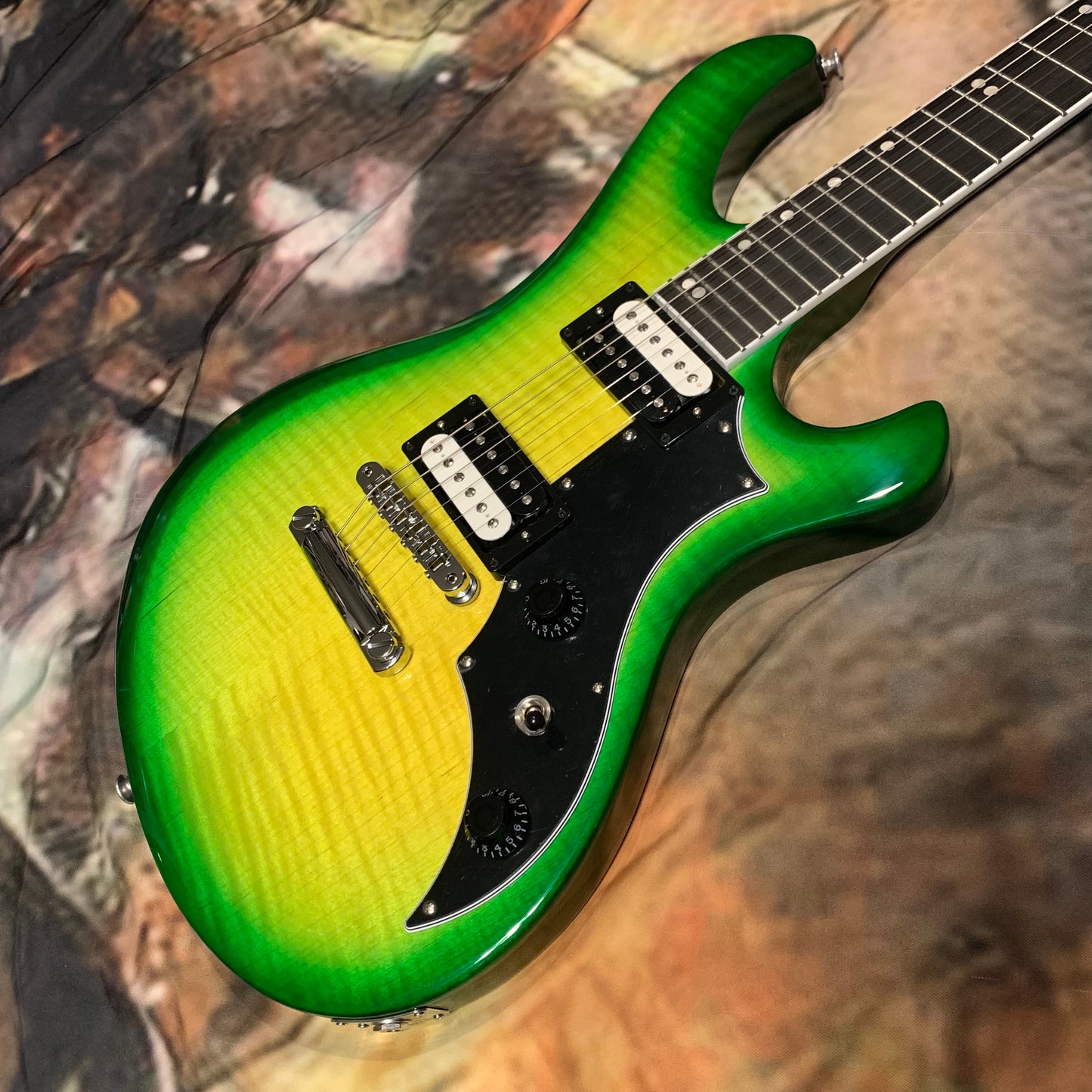 IGUANA 🦎🔥! 2024 Gibson USA Victory Figured Top Reissue Iguana Burst Trans Green Flamed Maple ‘80s Tribute Pickups 24 Fret Stopbar Coil Split 25.5” Scale Compound Radius Black Ebony Fretboard SlimTaper Neck Explorer Headstock Full Gloss Finish