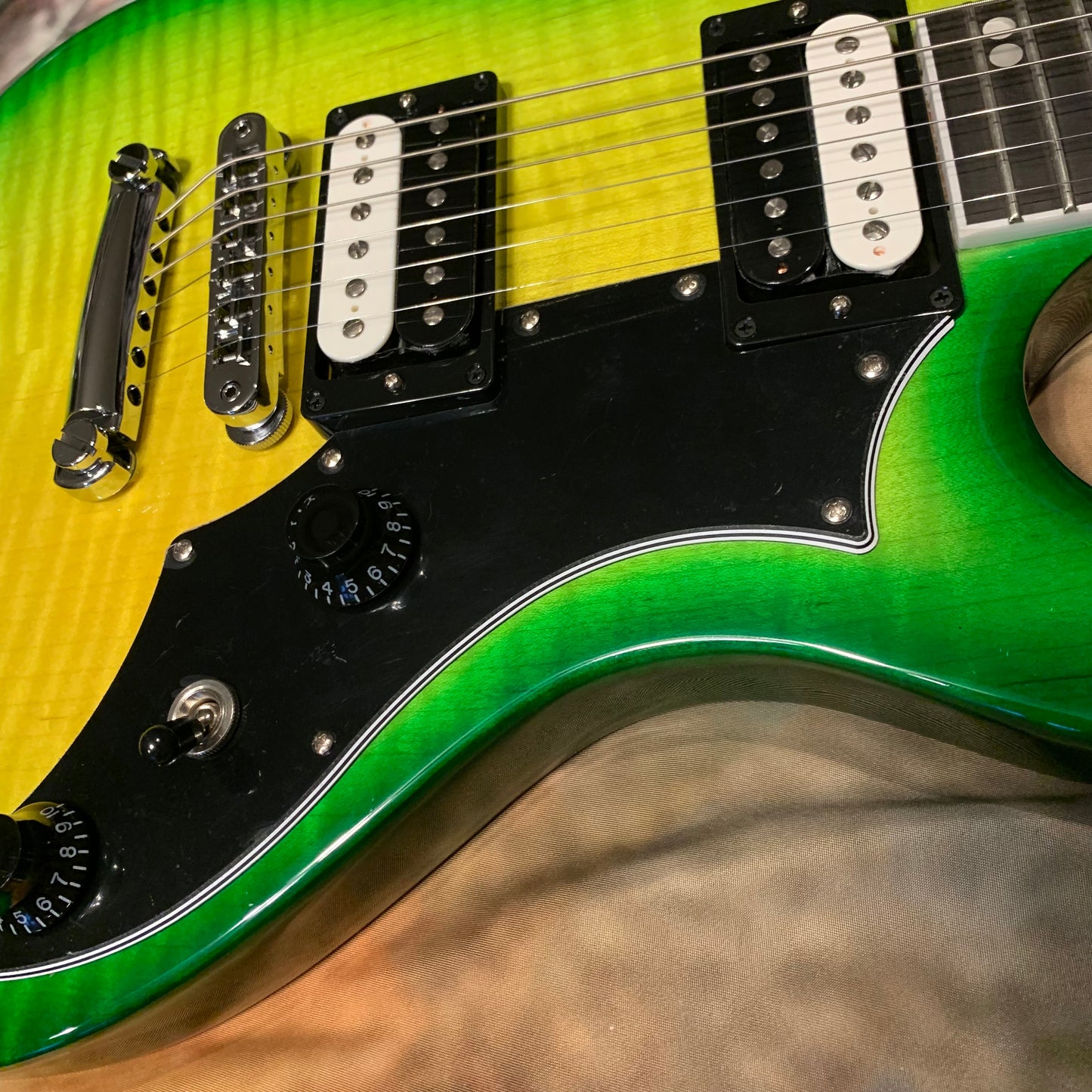 IGUANA 🦎🔥! 2024 Gibson USA Victory Figured Top Reissue Iguana Burst Trans Green Flamed Maple ‘80s Tribute Pickups 24 Fret Stopbar Coil Split 25.5” Scale Compound Radius Black Ebony Fretboard SlimTaper Neck Explorer Headstock Full Gloss Finish