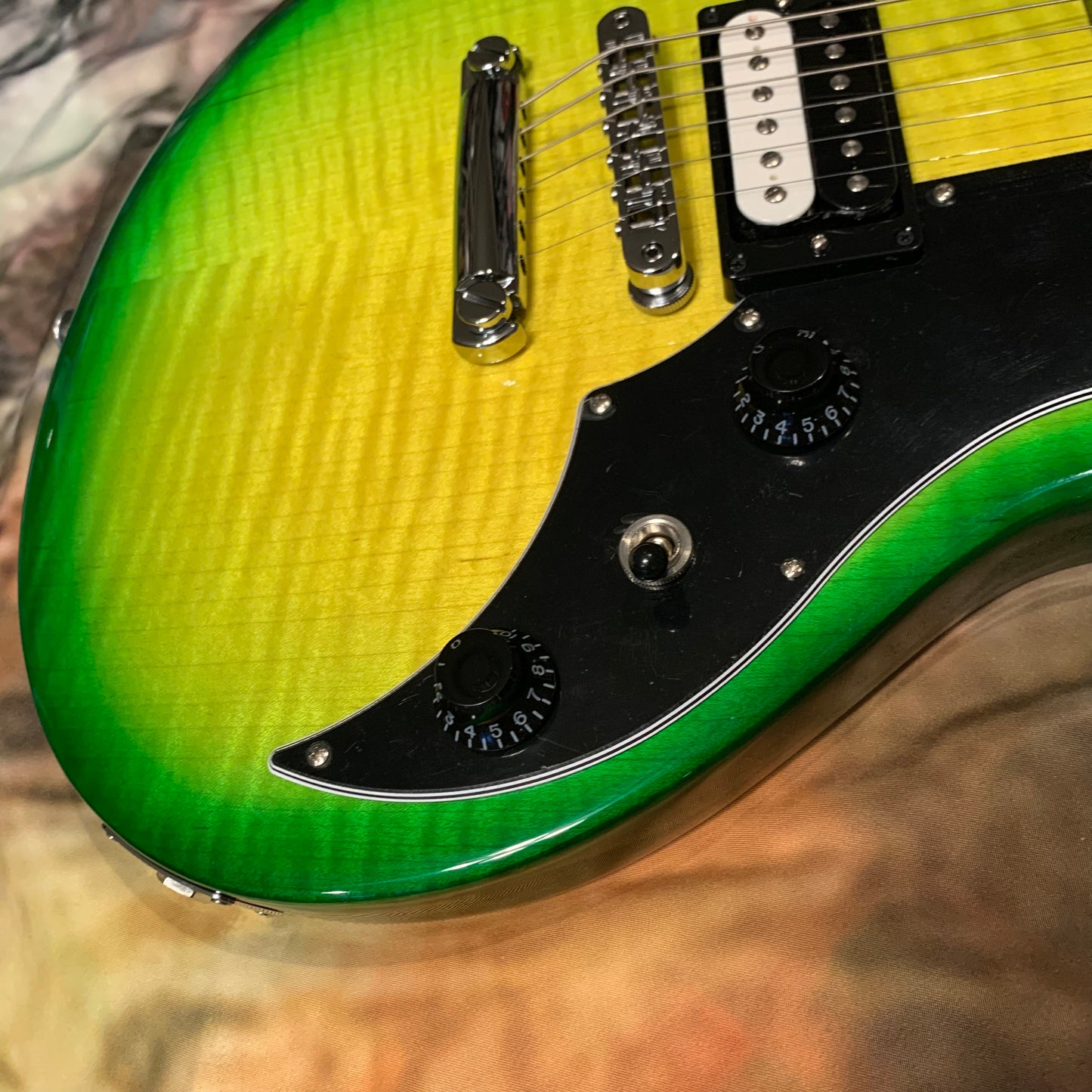 IGUANA 🦎🔥! 2024 Gibson USA Victory Figured Top Reissue Iguana Burst Trans Green Flamed Maple ‘80s Tribute Pickups 24 Fret Stopbar Coil Split 25.5” Scale Compound Radius Black Ebony Fretboard SlimTaper Neck Explorer Headstock Full Gloss Finish