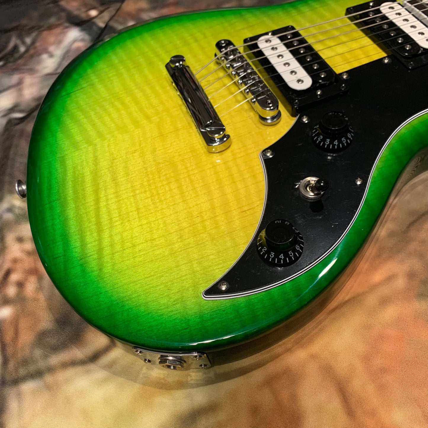 IGUANA 🦎🔥! 2024 Gibson USA Victory Figured Top Reissue Iguana Burst Trans Green Flamed Maple ‘80s Tribute Pickups 24 Fret Stopbar Coil Split 25.5” Scale Compound Radius Black Ebony Fretboard SlimTaper Neck Explorer Headstock Full Gloss Finish