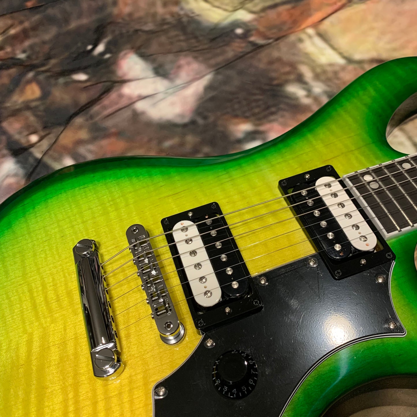 IGUANA 🦎🔥! 2024 Gibson USA Victory Figured Top Reissue Iguana Burst Trans Green Flamed Maple ‘80s Tribute Pickups 24 Fret Stopbar Coil Split 25.5” Scale Compound Radius Black Ebony Fretboard SlimTaper Neck Explorer Headstock Full Gloss Finish