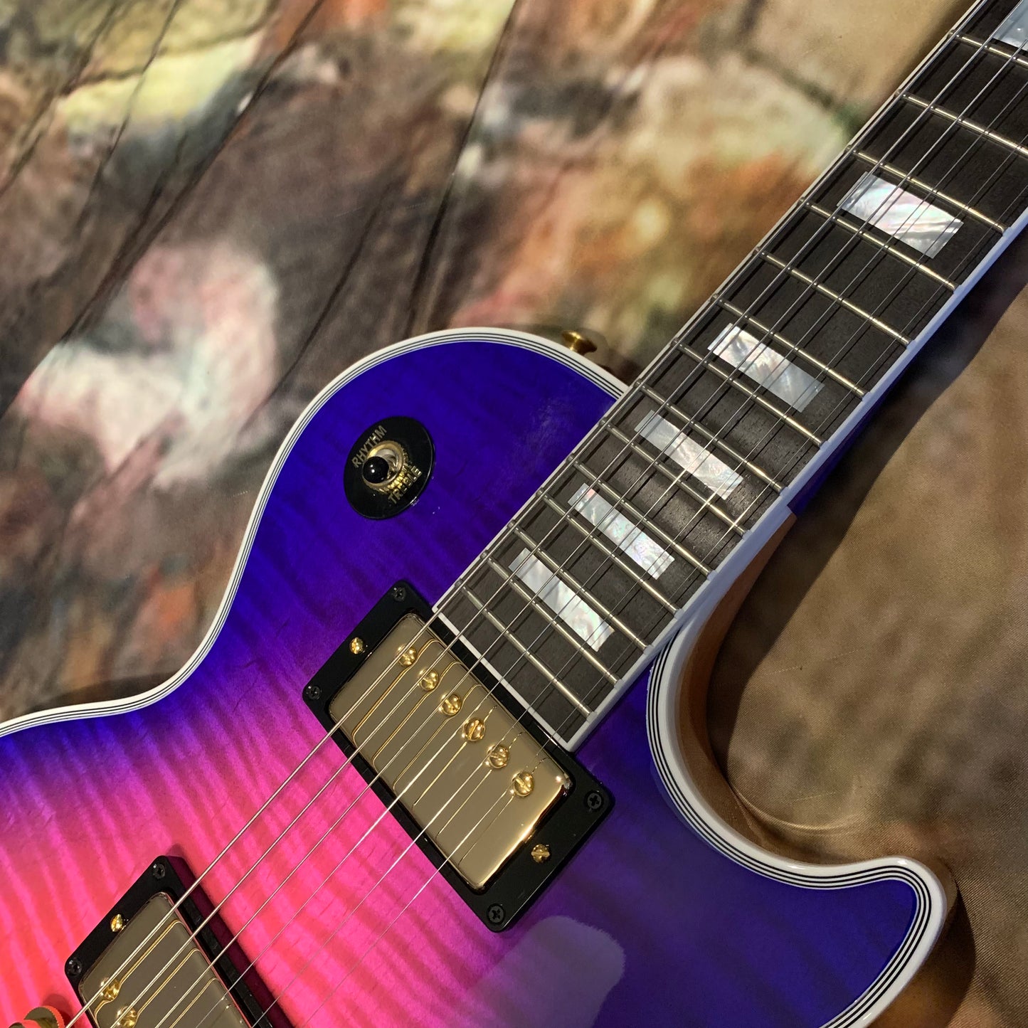 EXOTIC 🦄💋! 2024 Gibson Custom Shop Les Paul Custom Axcess Neon Burst AAA F Figured Flamed Desert Sunset Trans Pink Purple Violet Black Ebony Fretboard Full Gloss ‘57 Classic M2M Made To Measure Bengal Burst ABR-1 Stopbar PRS Orianthi Blooming Lotus Glow