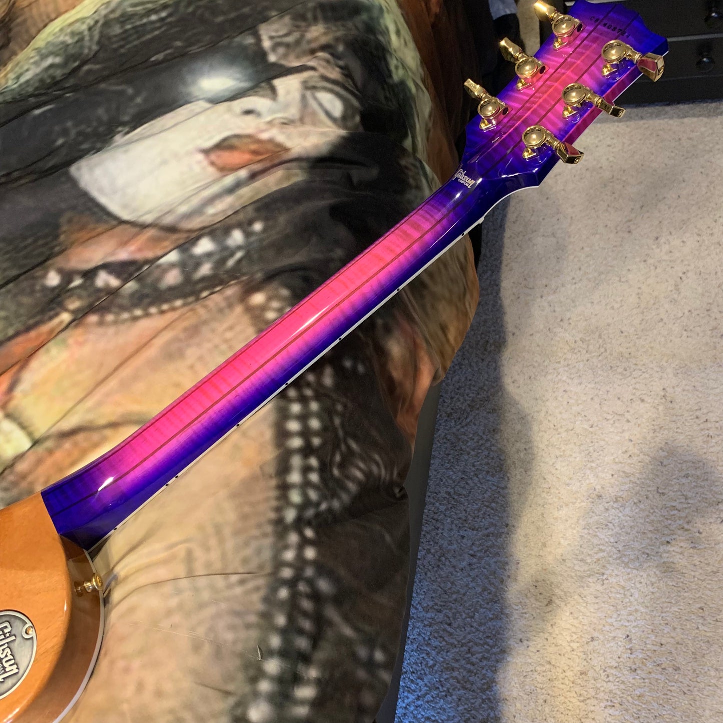 EXOTIC 🦄💋! 2024 Gibson Custom Shop Les Paul Custom Axcess Neon Burst AAA F Figured Flamed Desert Sunset Trans Pink Purple Violet Black Ebony Fretboard Full Gloss ‘57 Classic M2M Made To Measure Bengal Burst ABR-1 Stopbar PRS Orianthi Blooming Lotus Glow