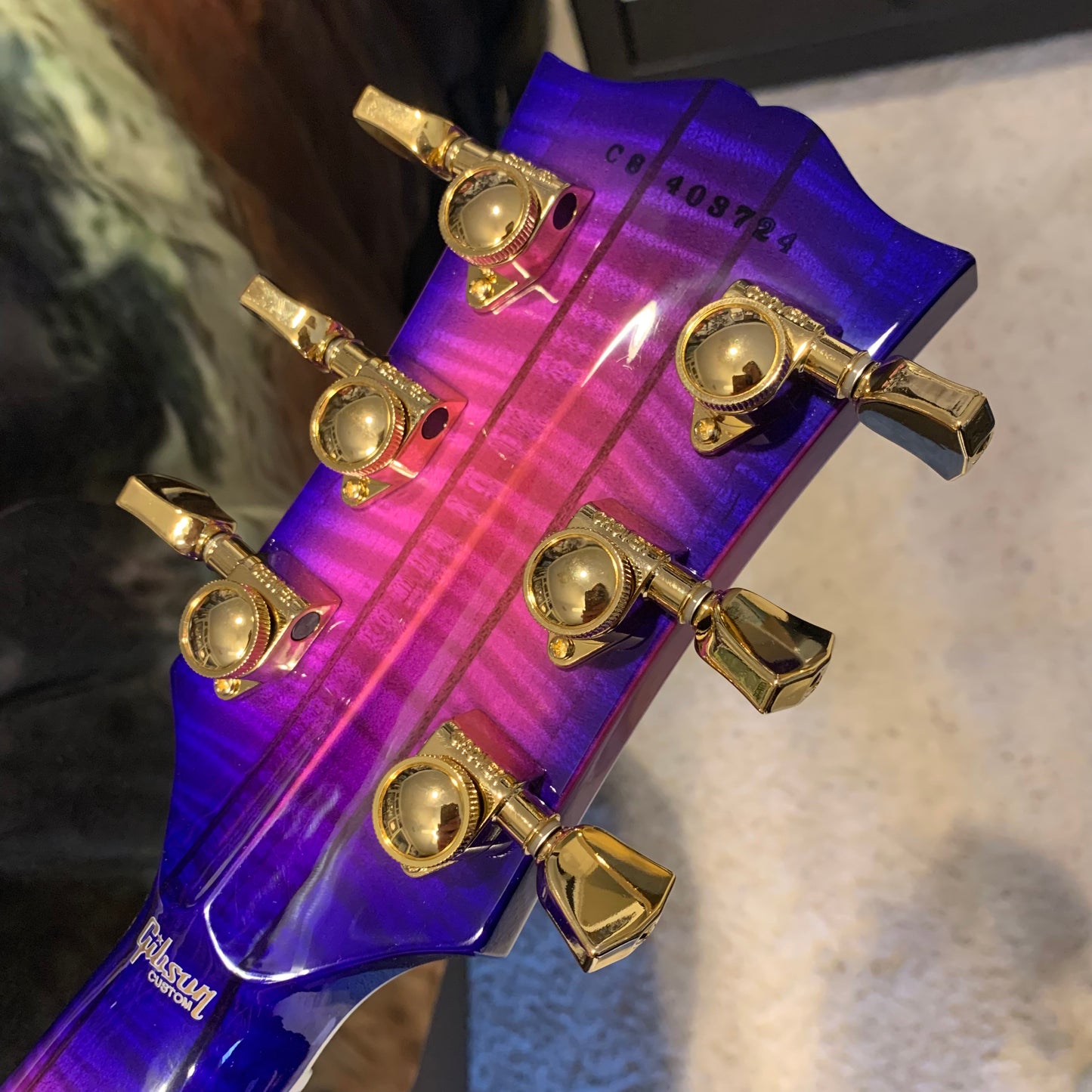 EXOTIC 🦄💋! 2024 Gibson Custom Shop Les Paul Custom Axcess Neon Burst AAA F Figured Flamed Desert Sunset Trans Pink Purple Violet Black Ebony Fretboard Full Gloss ‘57 Classic M2M Made To Measure Bengal Burst ABR-1 Stopbar PRS Orianthi Blooming Lotus Glow