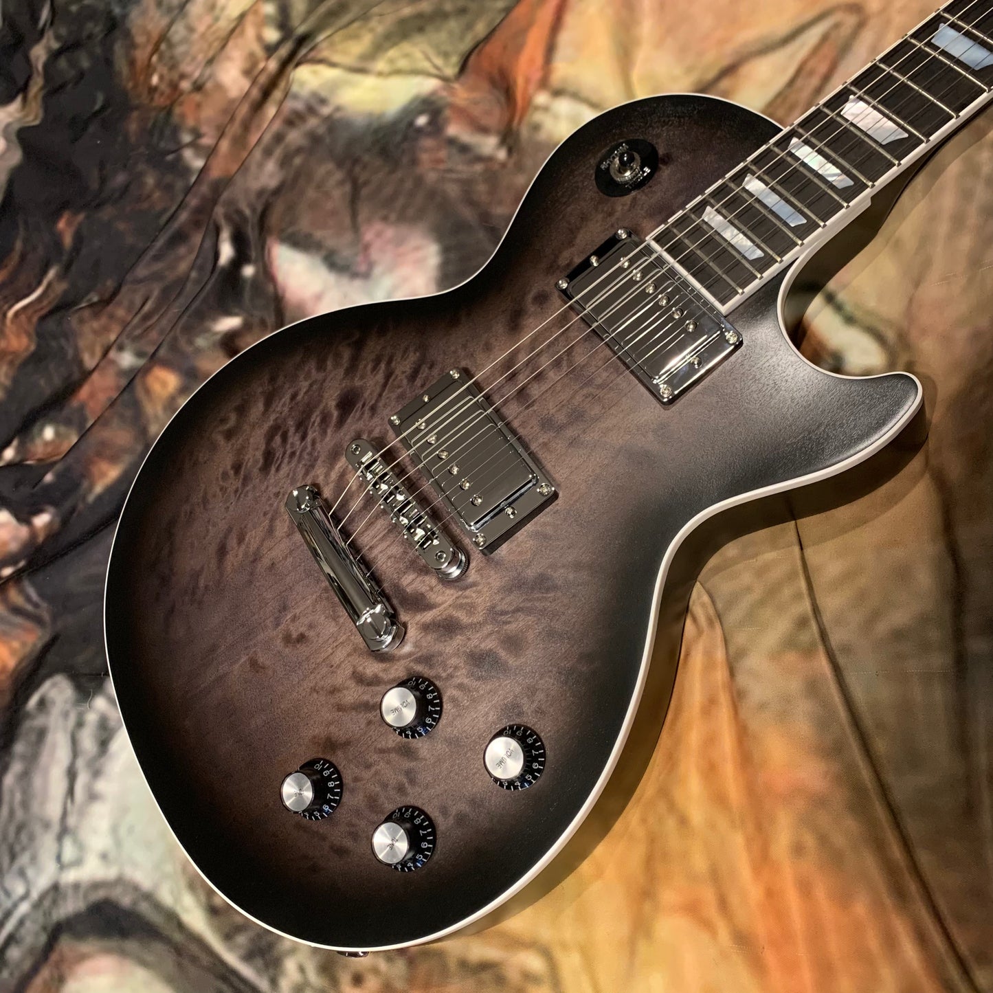 LAMB OF GOD 🐑! 2025 Gibson Mark Morton Signature Les Paul Modern Quilt Translucent Ebony Burst Satin Limited Edition Standard Black Faded Matte Finish Ebony Fretboard Chrome Hardware Exclusive Gibson USA Pickups Axcess F Figured Q Quilt Top