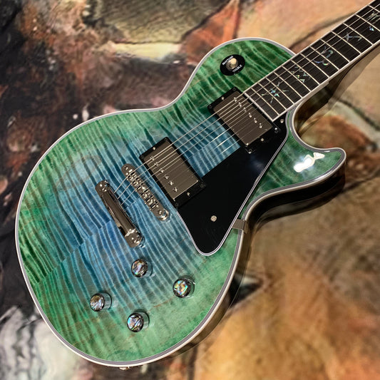 ZODIAC 🔮! 2025 Gibson Custom Shop Les Paul Custom Zodiac Aurora Borealis Burst Exclusive Made To Measure M2M Limited Edition Ultima Figured Flamed Flame Maple Top Black Ebony Fretboard Abalone Inlay Chrome Full Gloss Widow Trans Green Ocean Blue Sunburst