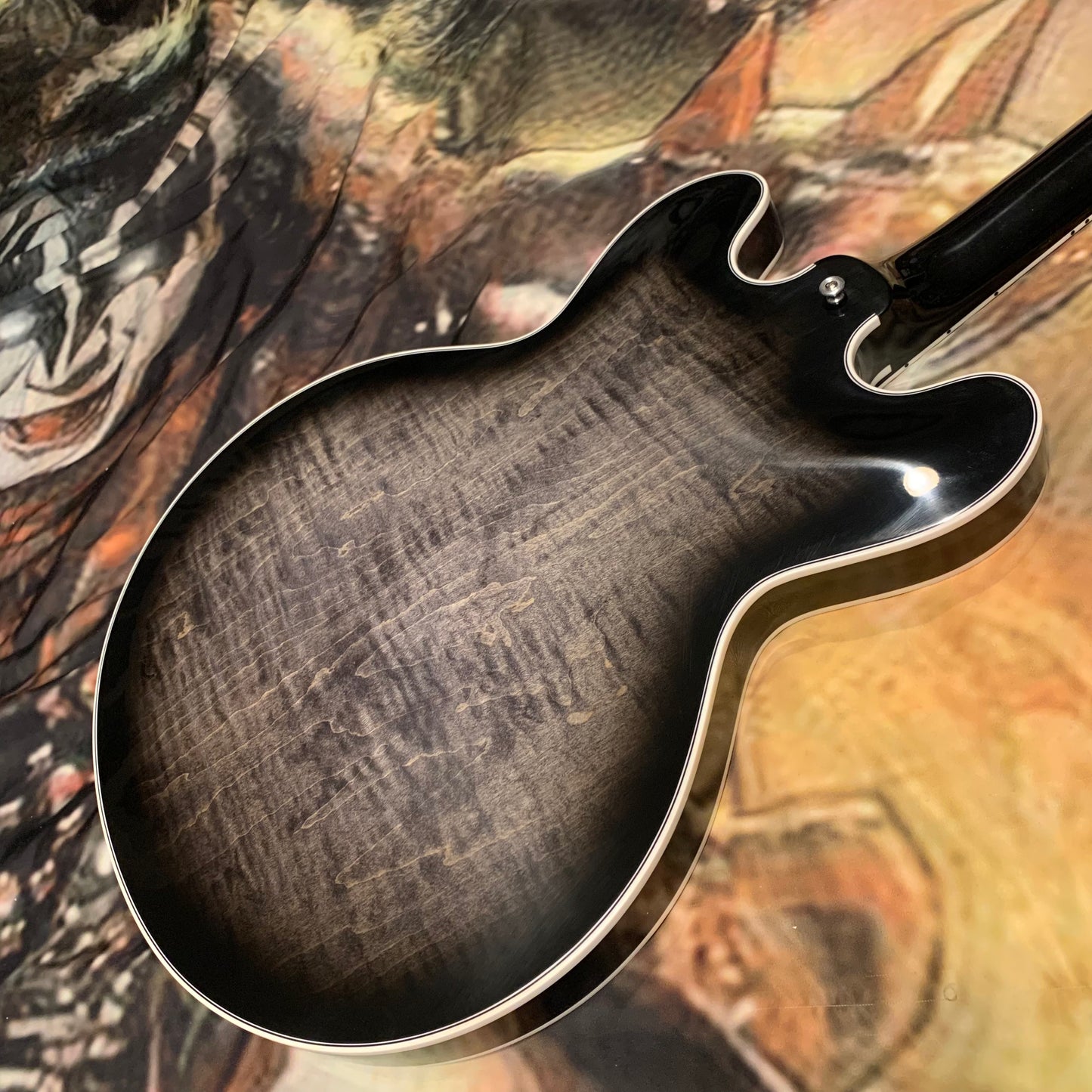 COBRA BURST 🐍! 2026 Gibson Custom Shop Gary Clark Jr. Signature ES-355 Translucent Ebony Black Silver Burst Trans Silverburst VOS Limited Edition Ebony Fretboard Nickel Mono Varitone Exclusive CustomBucker Pickups Modern F Figured Q Quilt Maple B7 Bigsby