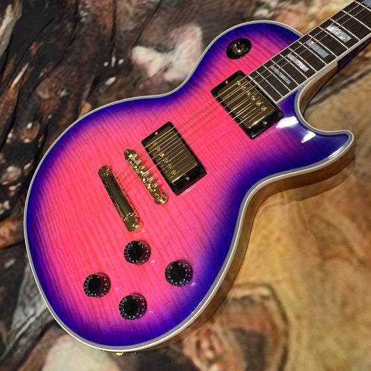 EXOTIC 🦄💋! 2026 Gibson Custom Shop Les Paul Custom Axcess Neon Burst AAA F Figured Flamed Desert Sunset Trans Pink Purple Violet Black Ebony Fretboard Full Gloss ‘57 Classic M2M Made To Measure Bengal Burst ABR-1 Stopbar PRS Orianthi Blooming Lotus Glow