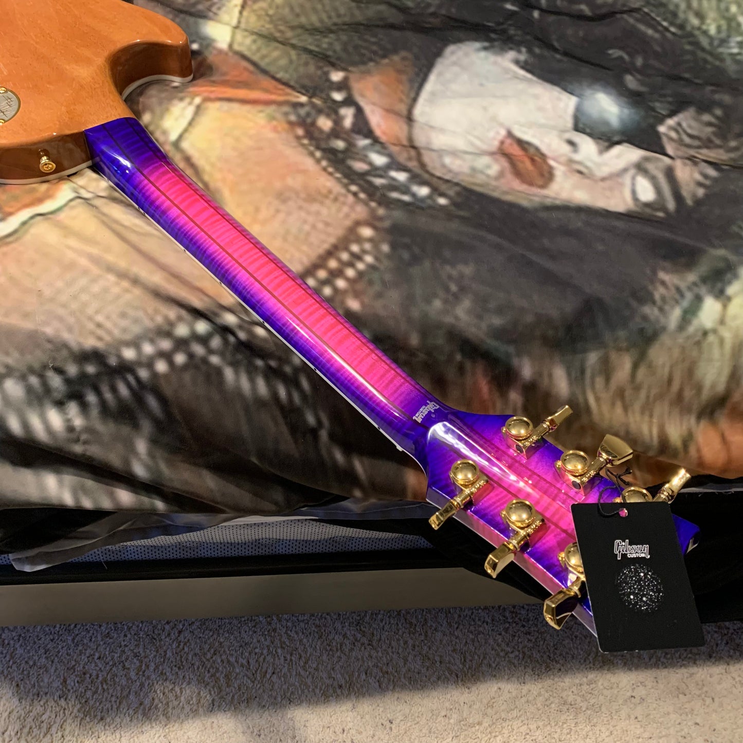 EXOTIC 🦄💋! 2026 Gibson Custom Shop Les Paul Custom Axcess Neon Burst AAA F Figured Flamed Desert Sunset Trans Pink Purple Violet Black Ebony Fretboard Full Gloss ‘57 Classic M2M Made To Measure Bengal Burst ABR-1 Stopbar PRS Orianthi Blooming Lotus Glow