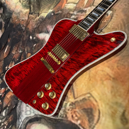 FLAMEY 🔥🕊️! 2025 Gibson Custom Shop 1963 Firebird VII Reissue Figured Red Burst Trans Ruby Fire Tiger Wine Gloss Black Ebony Fretboard Gold F Figured Maple Top Abalone Reverse 7 M2M Made To Measure Limited Les Paul NAMM Slash Standard Ultima Supreme