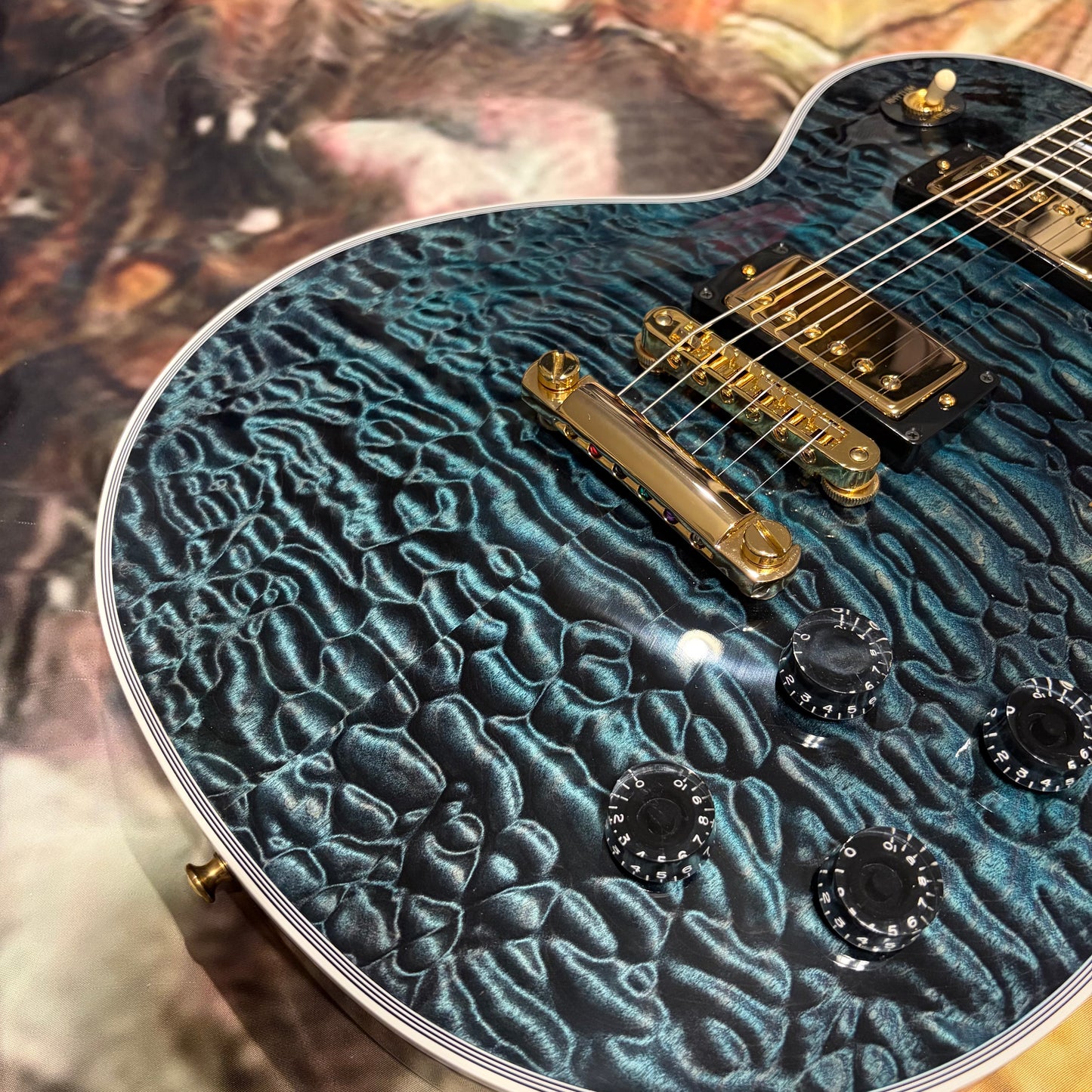 QUILT 👵! 2025 Gibson Custom Shop Les Paul Custom 7A Quilt Top M2M Made To Measure Northen Lights Ebony Fretboard Special Order Figured F Q 5A 7A 1960 V2 Neck Nordic Blue Blueberry Cobalt Trans Aqua Custombucker Pickups Gold Hardware Full Gloss