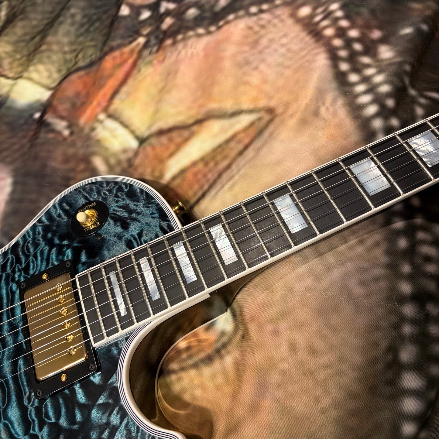 QUILT 👵! 2025 Gibson Custom Shop Les Paul Custom 7A Quilt Top M2M Made To Measure Northen Lights Ebony Fretboard Special Order Figured F Q 5A 7A 1960 V2 Neck Nordic Blue Blueberry Cobalt Trans Aqua Custombucker Pickups Gold Hardware Full Gloss