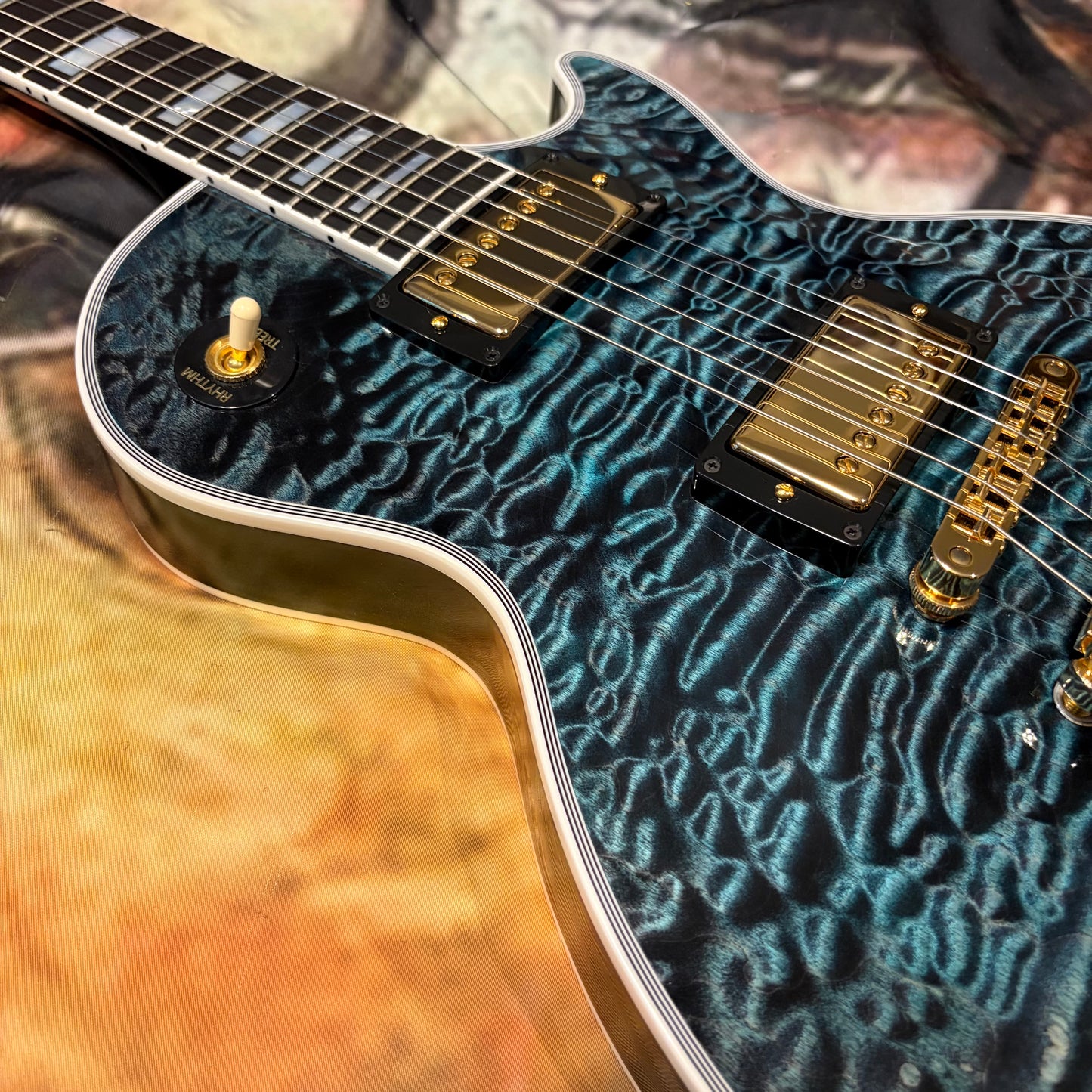 QUILT 👵! 2025 Gibson Custom Shop Les Paul Custom 7A Quilt Top M2M Made To Measure Northen Lights Ebony Fretboard Special Order Figured F Q 5A 7A 1960 V2 Neck Nordic Blue Blueberry Cobalt Trans Aqua Custombucker Pickups Gold Hardware Full Gloss