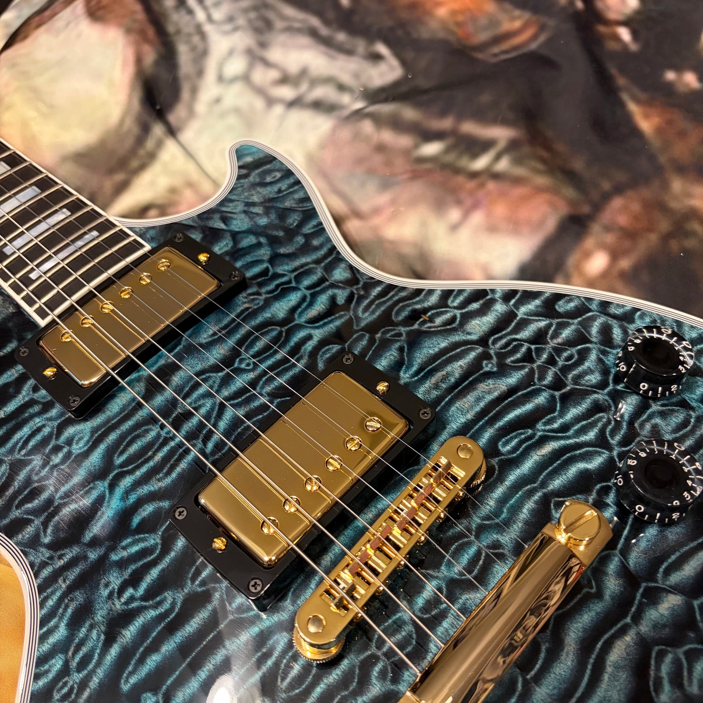 QUILT 👵! 2025 Gibson Custom Shop Les Paul Custom 7A Quilt Top M2M Made To Measure Northen Lights Ebony Fretboard Special Order Figured F Q 5A 7A 1960 V2 Neck Nordic Blue Blueberry Cobalt Trans Aqua Custombucker Pickups Gold Hardware Full Gloss
