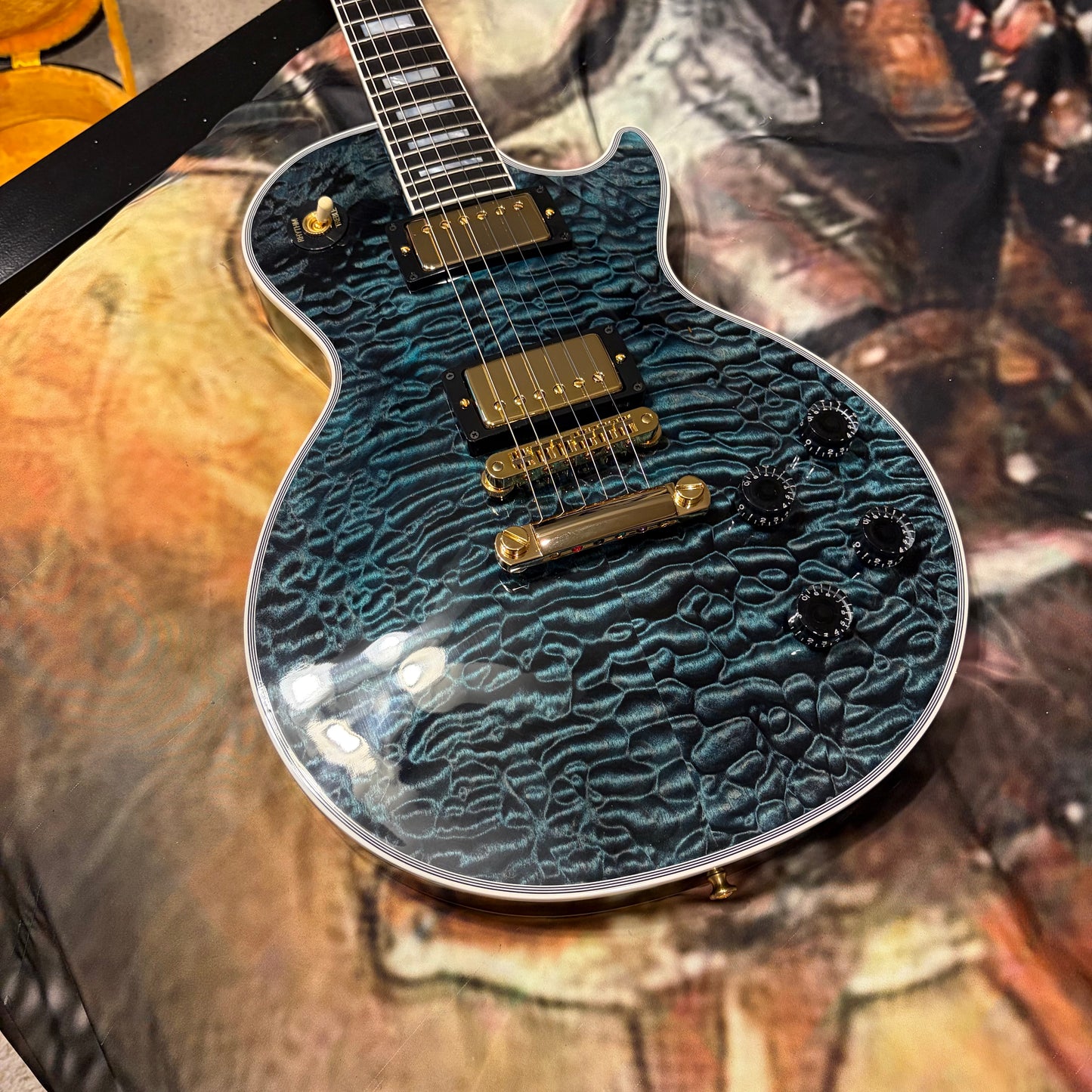 QUILT 👵! 2025 Gibson Custom Shop Les Paul Custom 7A Quilt Top M2M Made To Measure Northen Lights Ebony Fretboard Special Order Figured F Q 5A 7A 1960 V2 Neck Nordic Blue Blueberry Cobalt Trans Aqua Custombucker Pickups Gold Hardware Full Gloss
