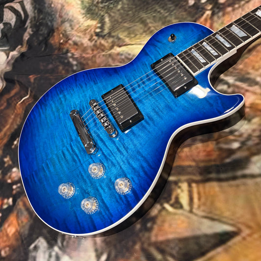 MODERN 🌊! 2025 Gibson USA Les Paul Modern Figured Cobalt Burst Ocean Water Blue Blueberry Ebony Fretboard Modern Standard Locking Grover Tuners Chrome Hardware AAA Premium Plus Top Axcess Heel Coil Tap BurstBucker Pro Pickups Demo Shop